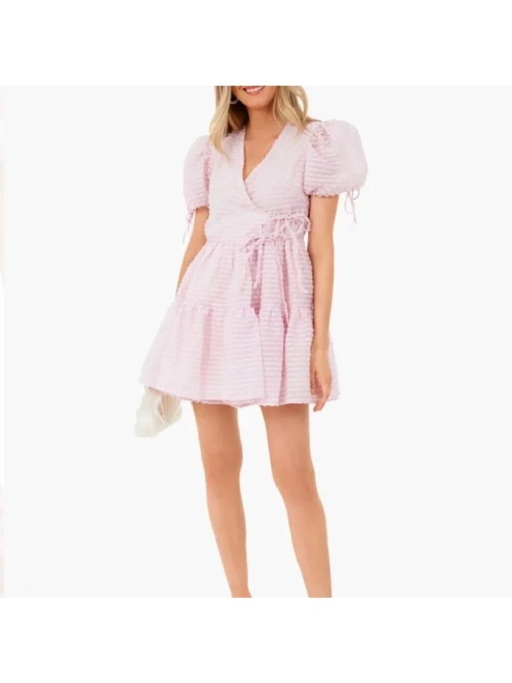 DREAM SISTER JANE Wrap Puff Sleeves Wrap Mini Dress Pink Size Medium NWT